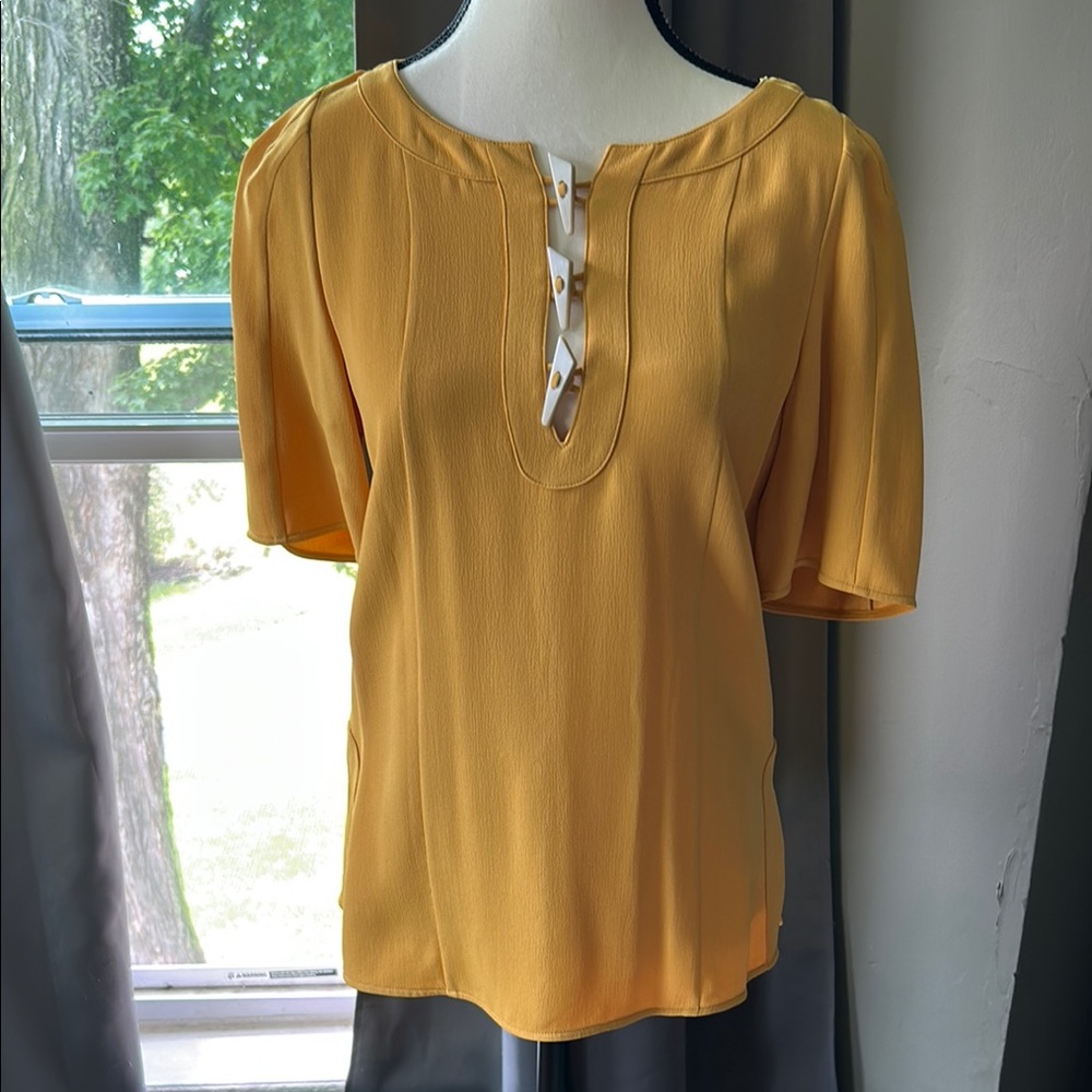 Derek Lam Yellow Puff Sleeve Polo Blouse